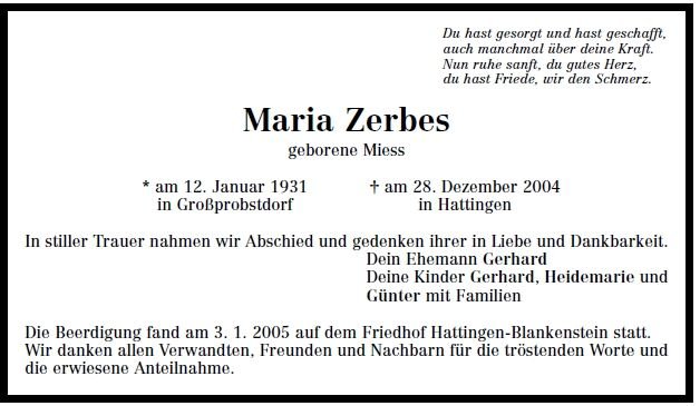 Miess Maria 1931-2004 Todesanzeige